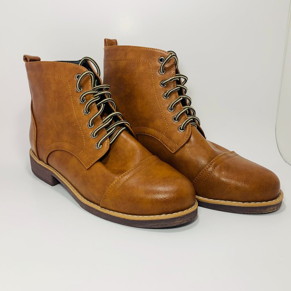 Mens Ahongm Fashion Brown Faux Leather Ankle Boots Size 10.5/44